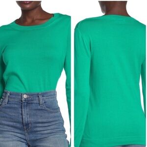 J. Crew Cotton Teddie Sweater Long sleeve Crew neck green blue Small L1561 EUC